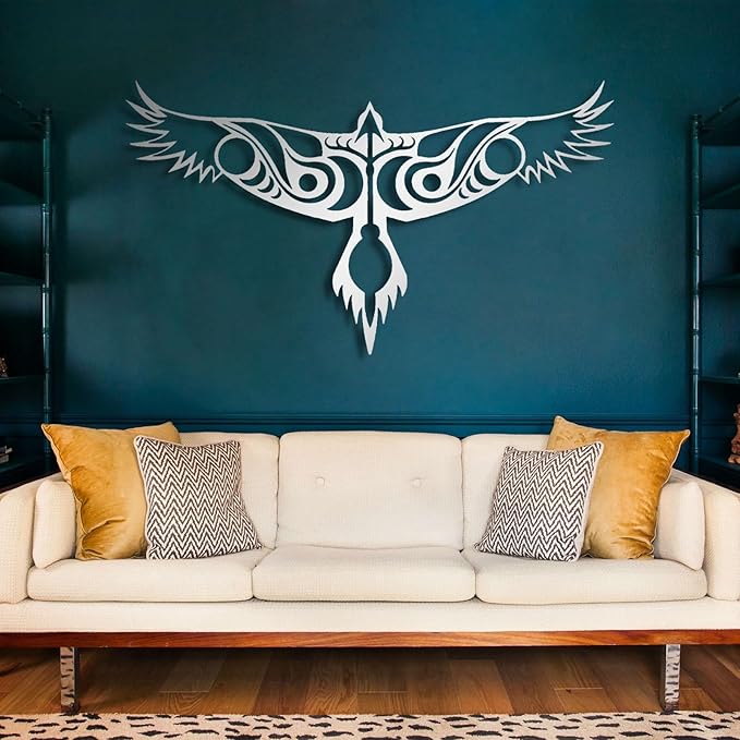 Metal Wall Decor-Metal Norse Raven Wall Decor, Nordic Raven Metal Viking Wall Art Decor, Odin’s Raven Metal Wall Sculpture, Metal Wall Art, Norse Mythology Metal Art, Wall Hangings (Gold, 24"x 14"| 63x36cm)