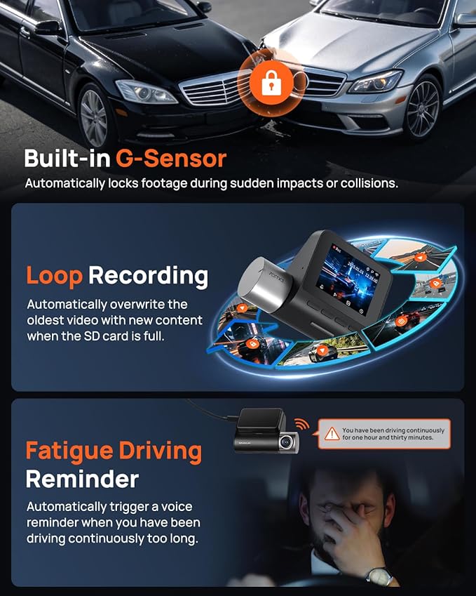 70mai 2.7K Dash Cam Front A500S, 1944P Dash Camera for Cars with Sony IMX335, Dashcam Built-in WiFi GPS, Optional Rear Dashcam, ADAS, 2'' IPS LCD Screen, 24H Parking Mode, WDR, Super Night Vision