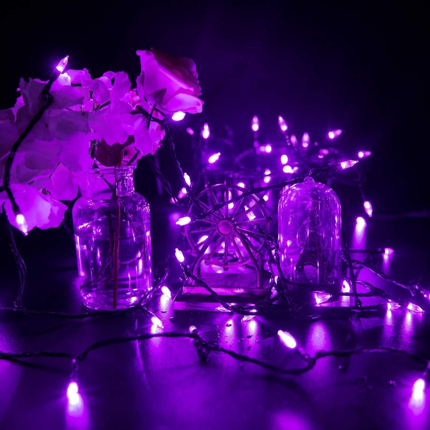 2Pack Christmas Lights Outdoor, 33FT 100 LED Mini Purple Lights Plug in with 8 Modes for Outdoor Indoor Christmas Tree Light Party Holiday Commercial Decorations, Waterproof & Connectable, Purple