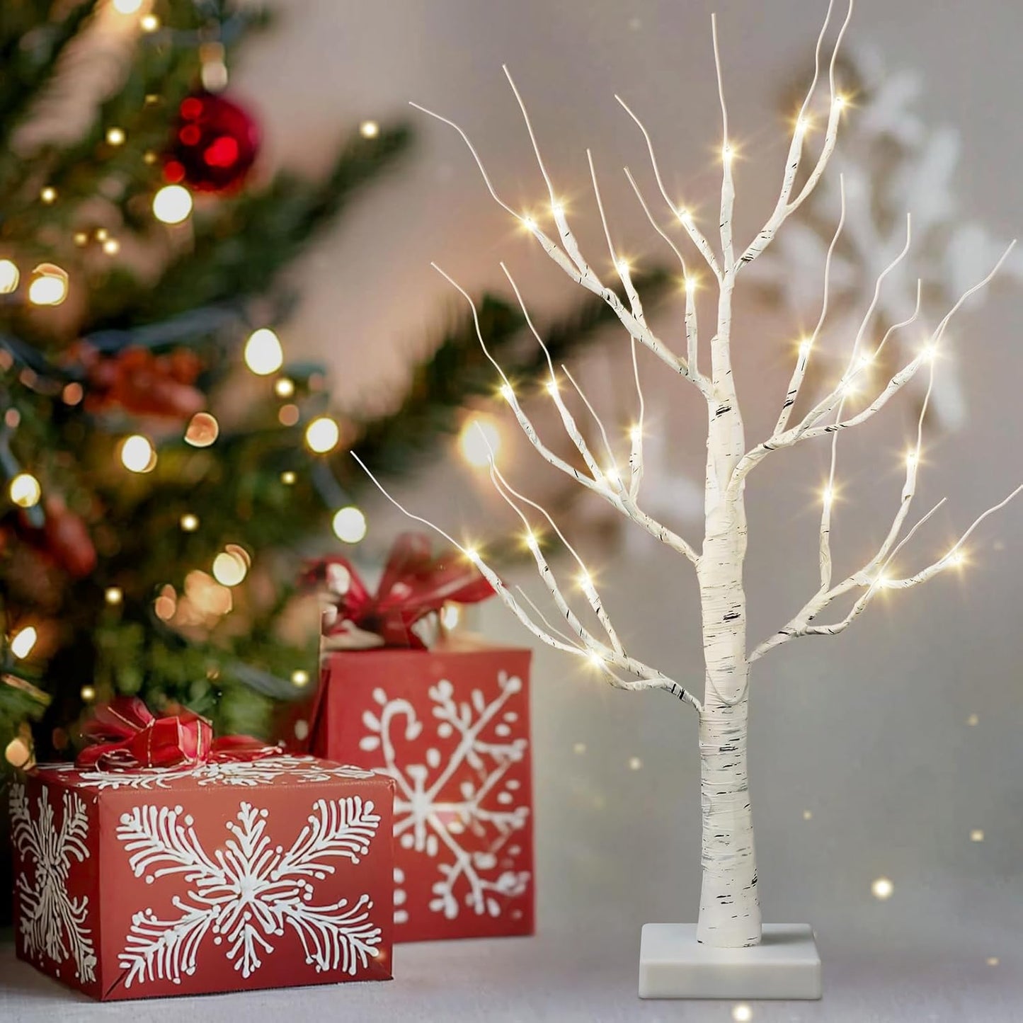 Christmas Decorations Indoor,2 Pack 2 FT White Lighted Birch Tree with Led Lights,Christmas Tree Decorations,Table Top Decor for Home Hanging Ornaments Halloween Valentines,Battery Operated