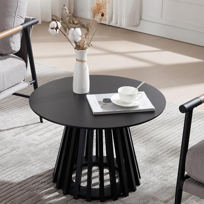 Round Coffee Table, 24 Inch Modern Small Side Table for Living Room, Black