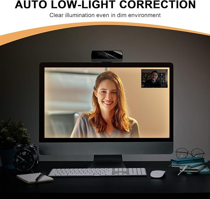 Webcam for PC, Full HD 1080P Video Calling, HD Light Correction, Works with Skype, Zoom, FaceTime, Hangouts, PC/Mac/Laptop/MacBook/Tablet