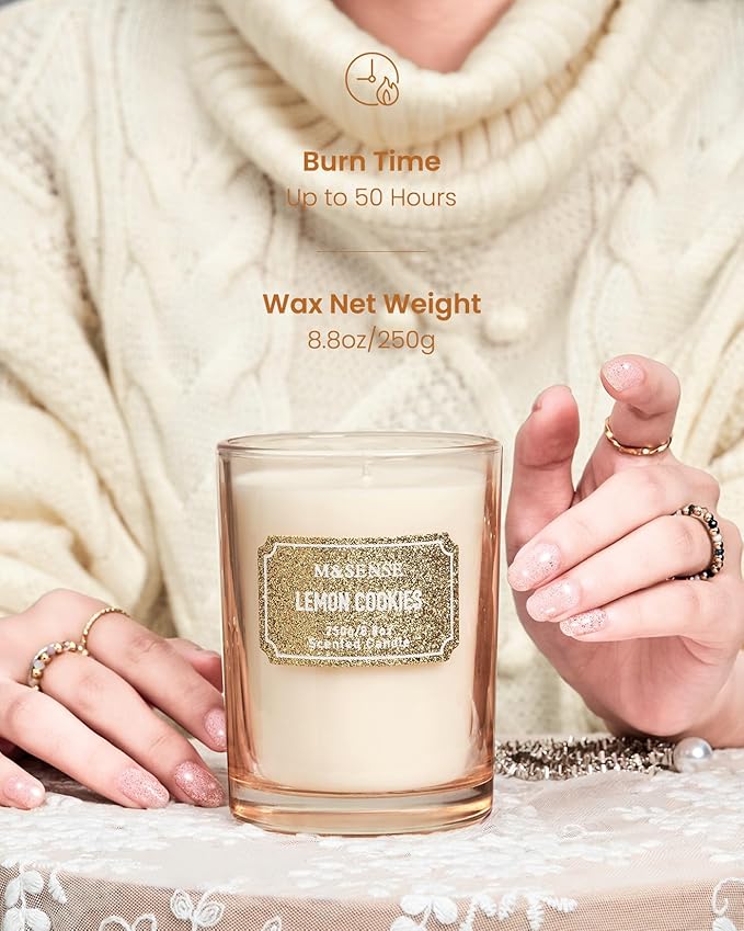M&SENSE Lemon Scented Candles, Christmas Candles 8.8 oz, Vanilla Winter Holiday Candles Gifts for Women,Soy Candle for Winter Christmas Decor, 50 Hours Long Burning Candle