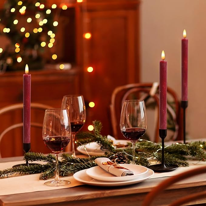 Red Flameless Taper Candles Battery Operated Flickering with 6H Timer, 3D Wick LED Taper Candles Real Wax Candlesticks, Party Christmas Home Decor 6 Pack 9.6" Christmas Red