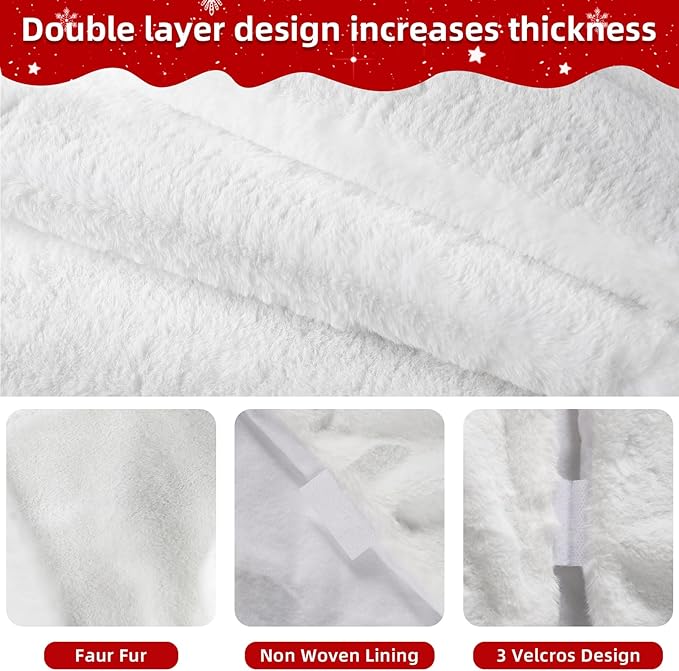 60 Inch Christmas Tree Skirt - Vonhen Extra Larger Thick Faux Fur Tree Skirt White Plush Skirt for Merry Chtistmas Party Christmas Tree Decoration
