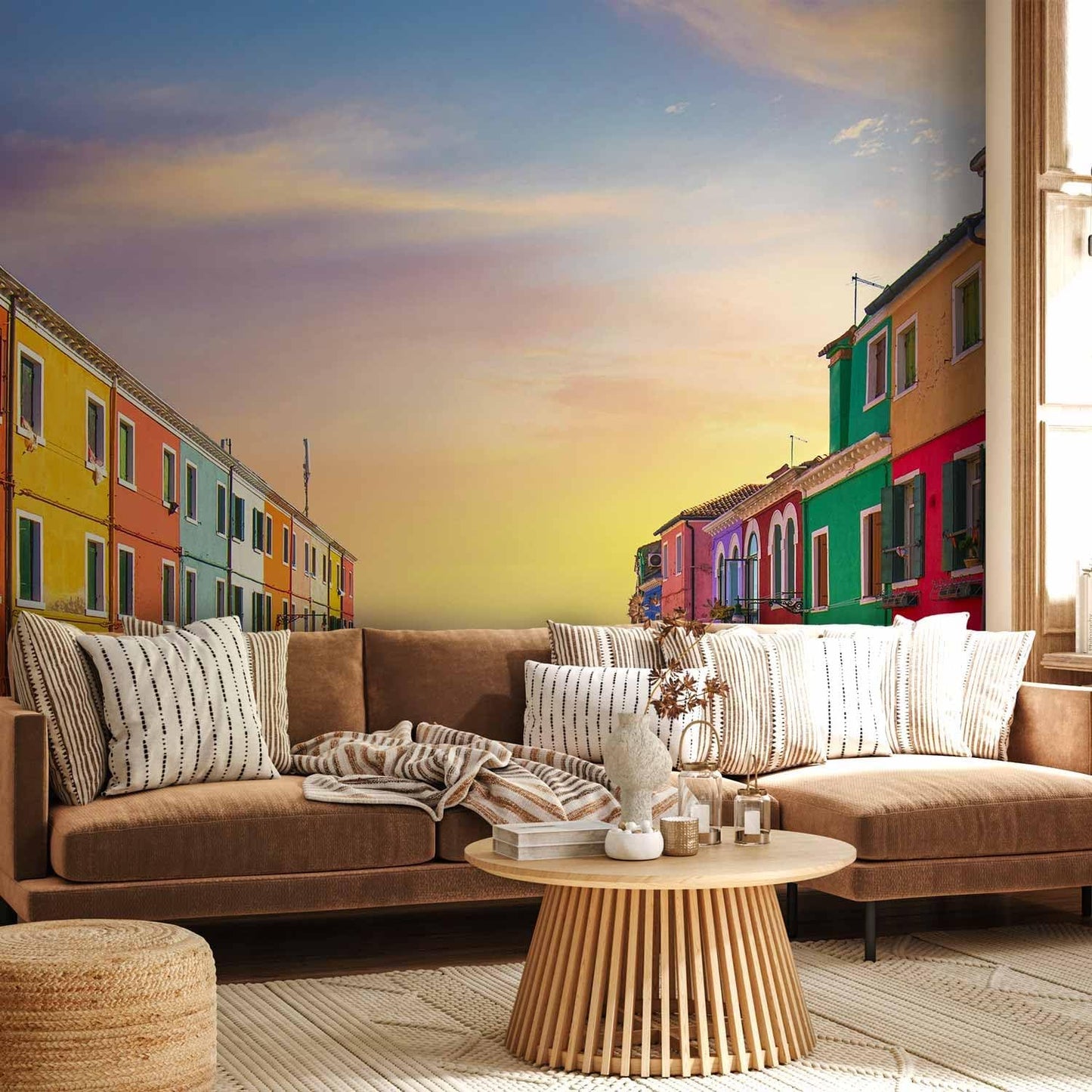 artgeist Wall Mural Peel and Stick Architecture 212x98 in - XXL Self-Adhesive Corner Wallpaper Removable Large Sticker Foil Angle Wallpaper Wall Decor Print City Lake Like Painted d-B-0295-a-a