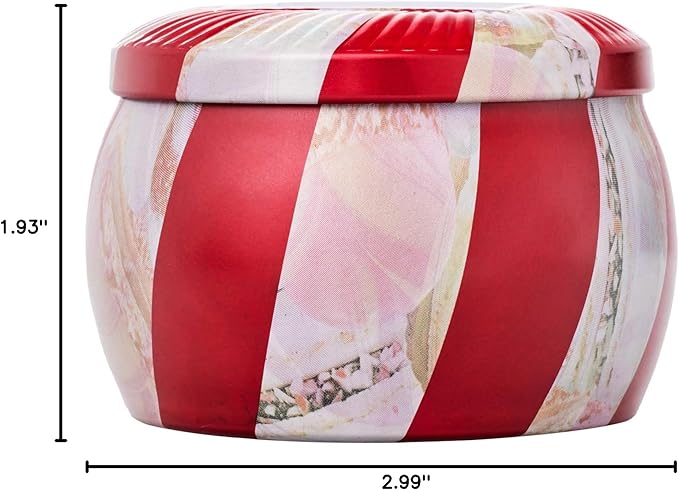 Voluspa Crushed Candy Cane, Mini Tin Candle, 4 oz, 25 Hour Burn Time, Coconut Wax for Clean Burning, Handcrafted in The USA