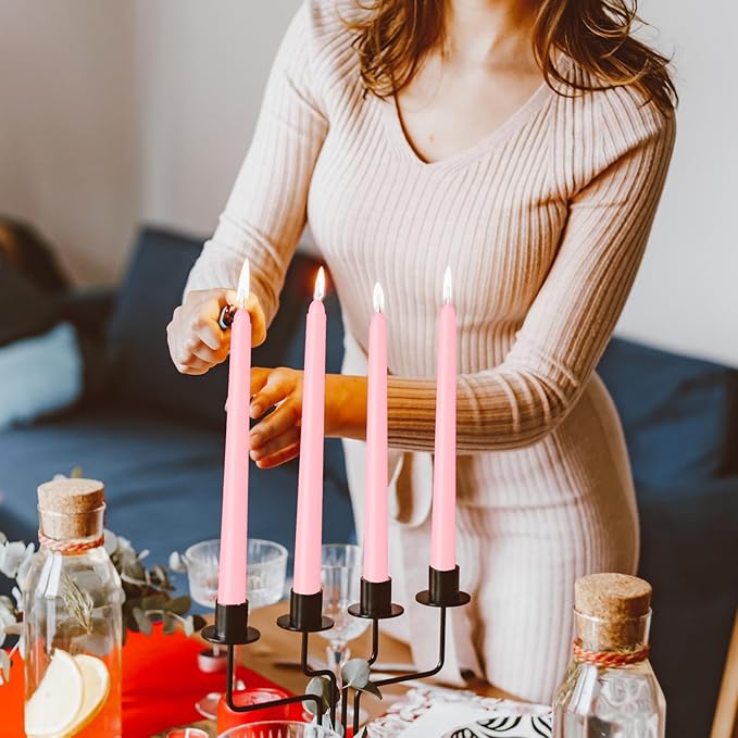 30 Pack Pink Taper Candles - Taper Candles 10 Inch Dripless, Smokeless & Unscented - 8 Hours Long Burning - Ideal for Weddings, Dinner Parties, and Home Decor
