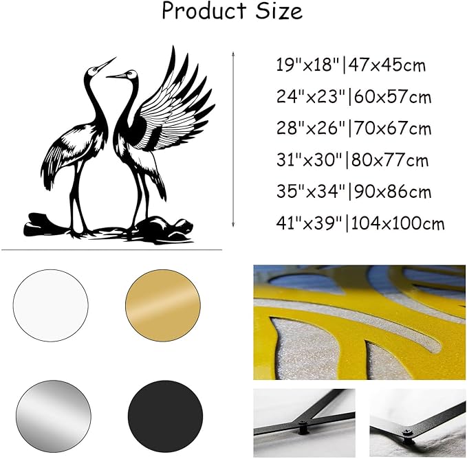 Cranes Metal Wall Art, Crane Birds Metal Decor, Sandhill Cranes Wall Art, Bird Metal Wall Decor, Wildlife Nature Wall Art, Animal Wall Decor, Livingroom Decor, Housewarming Gift (White, 31"x30"|80x77cm)