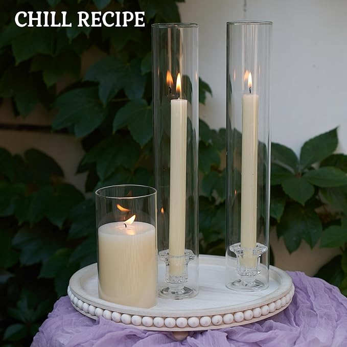 CHILL RECIPE Glass Hurricane Candlestick Holders Clear 14" Tall Cylinder Candle Holder Chimney Tube, Taper Crystal Candle Stick Holder for Birthday Wedding Christmas Home Decor(6Pcs Diamond)