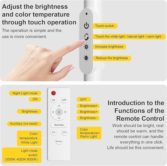 Bright LED Floor Lamps Touch and Remote Dimming for Eyelash Extension Tattoo Manicure Craft Drawing Makeup Living Room Bedroom Office Adjustable Gooseneck Standing Reading Lights esthetician lash lamp