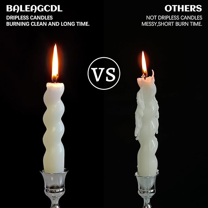 Smokeless Short Candles Elegant Ivory Twisted Spiral Candles 7.5 Inch Unscented Candlesticks Handmade Taper Candles 4 Pcs for Holiday Gifts Romantic Dinner Decoration