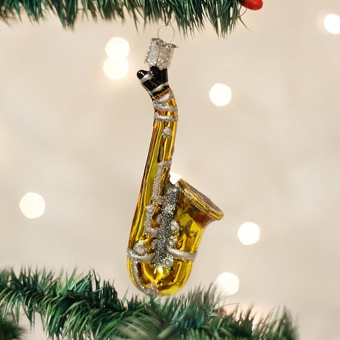 Old World Christmas Musical Instruments Glass Blown Ornaments for Christmas Tree Saxophone 4.75 x 1.25