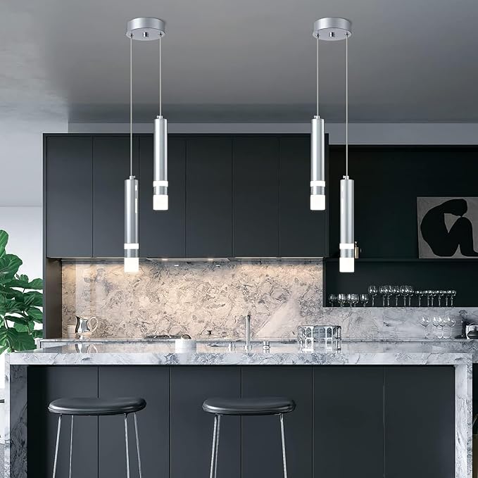 Modern Pendant Light Kitchen Fixture Dimmable LED Chrome Mini Pendant Lighting fo Kitchen Island Bedroom Bedside Table Small Pendant Lights (2-Light)
