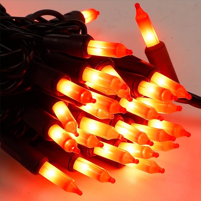 Halloween Lights, 33ft 150 Count Black Wire Incandescent Christmas Mini Lights, 120 V High-Voltage UL Certified Clear Light String Connectable, for Indoor Outdoor Patio Tree Party Home Decor, Orange