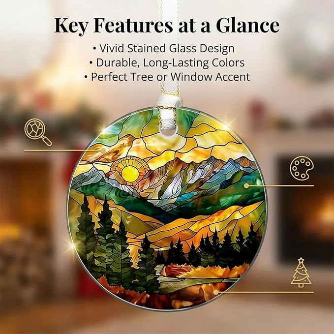 Christmas Ornaments 2025, Stained Glass Christmas Tree Decorations, Exchange for Women, Men, Collectible Dated Year Ornaments for Tree（Sunset）