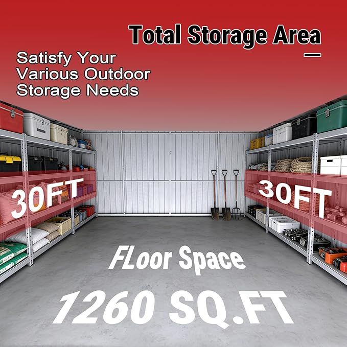 42×30FT Brown Metal Storage Shed Barn Garage, Heavy-Duty 14-Gauge Steel Building with Roller Doors, 26-Gauge Panels, Galvanized & Powder-Coated Outdoor Shelter for Farm,RV,Tractor,Tools