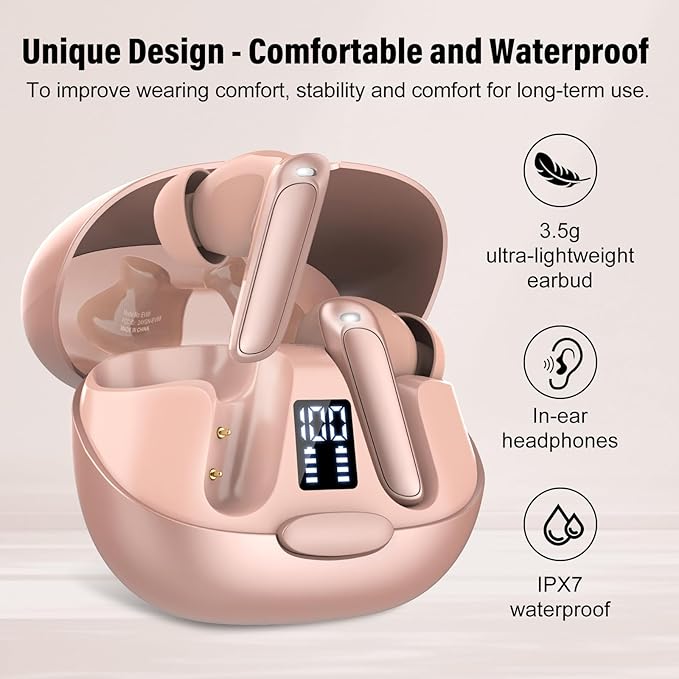 AI Language Translation Earbuds, 3-in-1 Translator Earbuds Real Time with 7 Translation Modes, with Audio and Video Call, 164 Language Bluetooth 5.3 Headphones Translating Device, Rose Gold