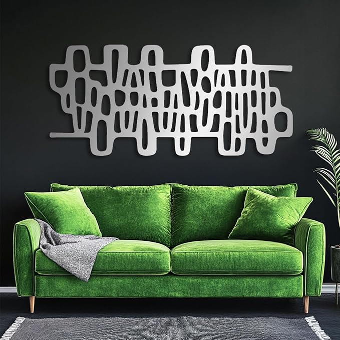 Abstract Geometric Metal Wall Art, Modern Circles Metal Decor, Minimalist Line Art, Long Narrow Sign, Luxury Modern Artwork for Living Room, Farmhouse, Office (White, 30"x14" | 76x35cm)