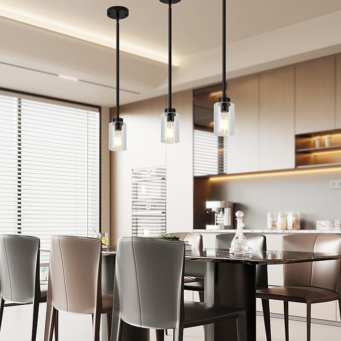 Kitchen Island Pendant Lighting 3 Pack Adjustable Hanging Ceiling Lamp with Clear Glass Shade Oil Rubbed Bronze for Bar Dining Room Corridor Living Room Bedside, 1-Light