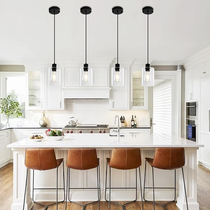 Glass Pendant Lights Kitchen Island 2 Pack, Black Kitchen Pendant Lighting Over Island, Hanging Light Fixtures Modern Pendant Lights for Hallway Entryway Bedroom Dining Room