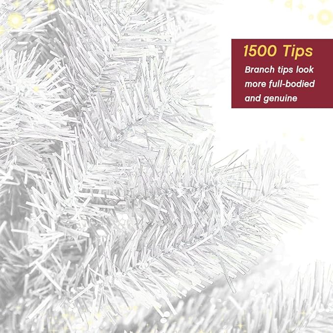 8FT Premium Spruce Artificial Holiday Christmas Tree for Home, Office, Party Decoration 1500 Branch Tips, Easy Assembly, Metal Hinges & Foldable Base White