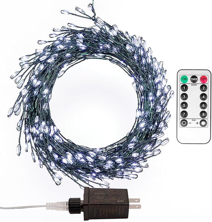 Firecracker Fairy Lights,33FT 300Leds Waterproof Twinkle Lights Plug in,8 Modes Remote String Light for Indoor Outdoor Christmas Wedding Birthday Patio Garden Decor,Green Wire,Cool White