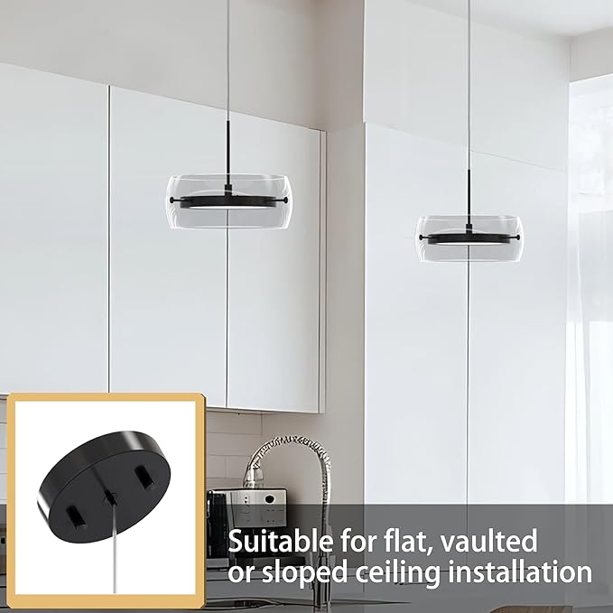 Pendant Lights Kitchen Island Dual-Sided LED Lighting, Adjustable Hanging Length,Clear Glass Shade, Dimmable, Modern Ceiling Light Fixture for Dining Room, Bar, Living Room, Matte Black