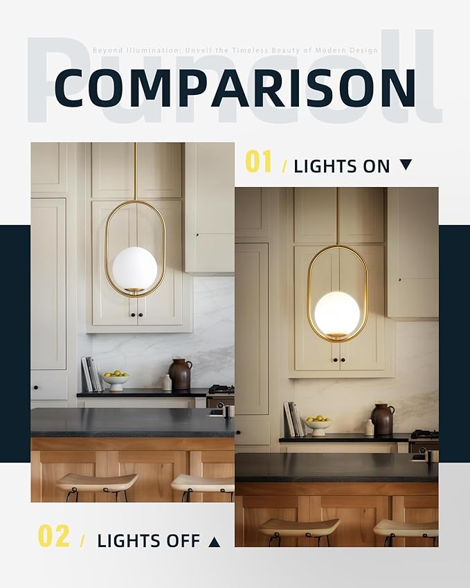 Gold Pendant Lights - 1-Light Pendant Lighting for Kitchen Island with Milky White Globe Glass - Vintage Pendant Light Fixtures - Gold Hanging Lights for Kitchen H9376-MGBG
