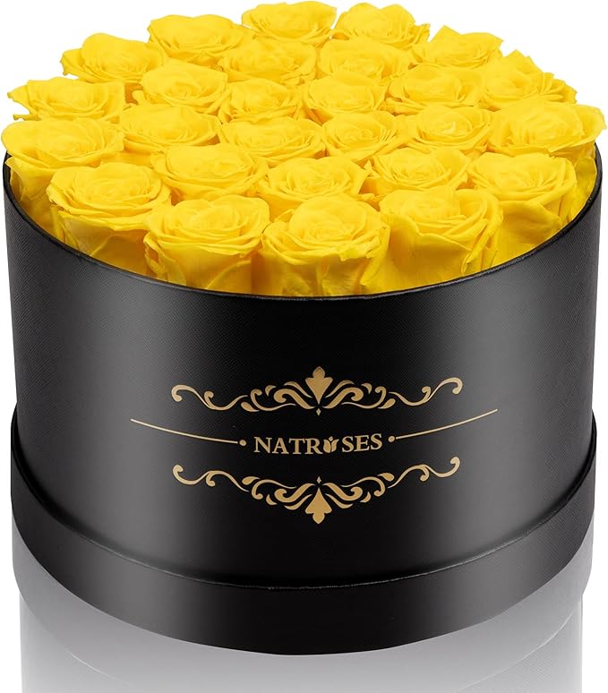 NATROSES 27 Piece Forever Preserved Roses in a Box, Preserved Flowers for Delivery Birthday, Flowers Gifts for Mothers Day, Yellow