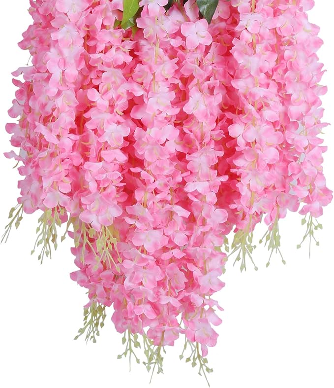 U'Artlines 24 Pack (Total 86.4 Feet) Artificial Fake Wisteria Vine Rattan Hanging Garland Silk Flowers String Home Party Wedding Decor (24, Pink)