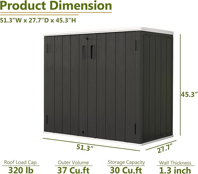 ZZM 37 Cu.ft Outdoor Storage Shed with Floor HDPE Double-Wall Resin Sheds Outdoor Storage, Lockable Weatherproof Storage Cabinet Fit for Garden Tools, Garage can, Bike, Patio Furniture, Black