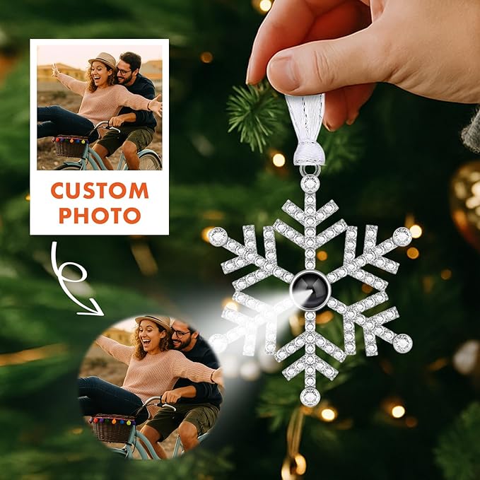 Custom Picture Ornaments, Personalized Christmas Ornaments with Photo Inside, Snowflakes Decor, Home Decor for Xmas Party, Memorial Christmas Ornament, Gifts for Family/Friends/Couples (Snowflake)