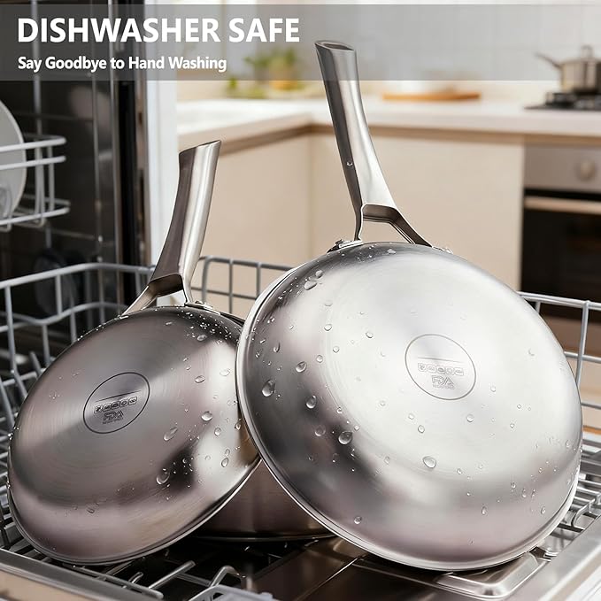 Bonnlo 5 Pieces Cookware Set, 3-Ply Stainless Steel Skillets Set with Lids, Chef's Pan Kitchen Set, Oven & Dishwasher Safe, Induction Cooking Set, PFOA & PTFE Free, Compatible for All Cooktops