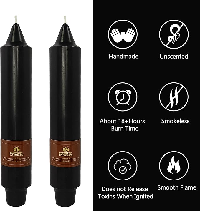7 Inch Short Taper Candles Candle SticksHandmade Unscented Set of 4 Smokeless Dripless Candlesticks Tapered Candle for Wedding Home Decoration(Black)