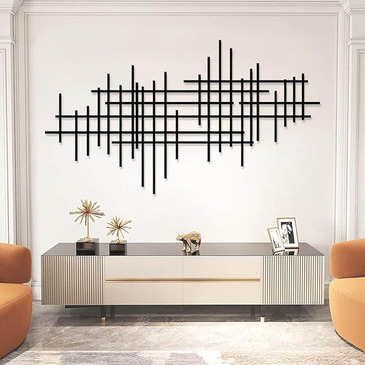 Geometric Line Metal Wall Art, Minimalist Geometric Metal Wall Art, Line Wall Decor, Modern Luxury Wall Decor, Abstract Wall Decorations, Minimalist Bedroom Wall Hanging (Black, 35"x20"/90x51cm)