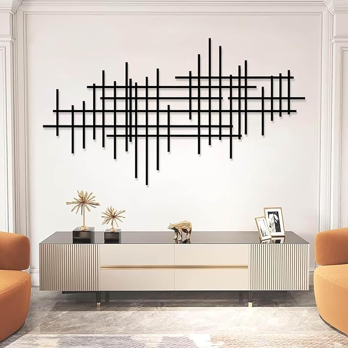 Geometric Line Metal Wall Art, Minimalist Geometric Metal Wall Art, Line Wall Decor, Modern Luxury Wall Decor, Abstract Wall Decorations, Minimalist Bedroom Wall Hanging (White, 59"x33"/150x84cm)