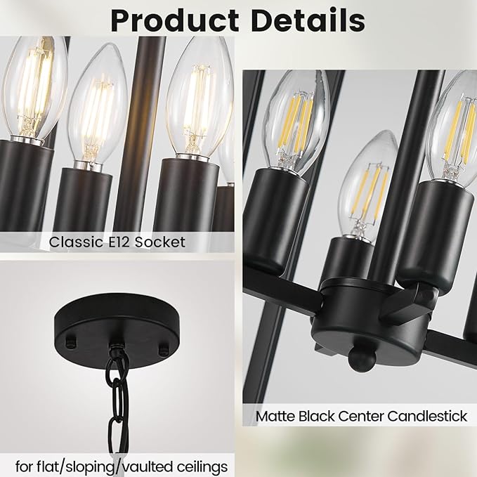 12-Light Tiered Lantern Pendant Light Fixtures,Large Foyer Chandeliers for High Ceilings,Industrial Foyer Lighting Fixtures,Long Chandeliers for High Ceilings,Farmhouse Chandelier for Entryway, Black