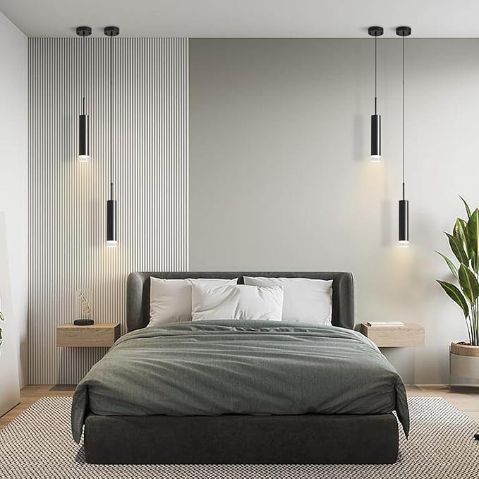 KCO Lighting Mid Century Modern Black Metal LED Pendant Light Nordic Minimalist Cylinder Hanging Kitchen Island Lighting Adjustable Mini Farmhouse Long Tube Dining Pendant Lighting