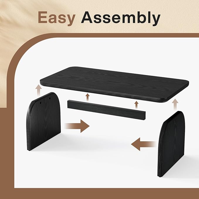 Tribesigns Rectangle Coffee Table, 47-Inch Wood Rectangular Living Room Table, Farmhouse Accent Center Low Cocktail Tea Table with Sturdy Base & Rounded Corners, Easy Assembly (Black)