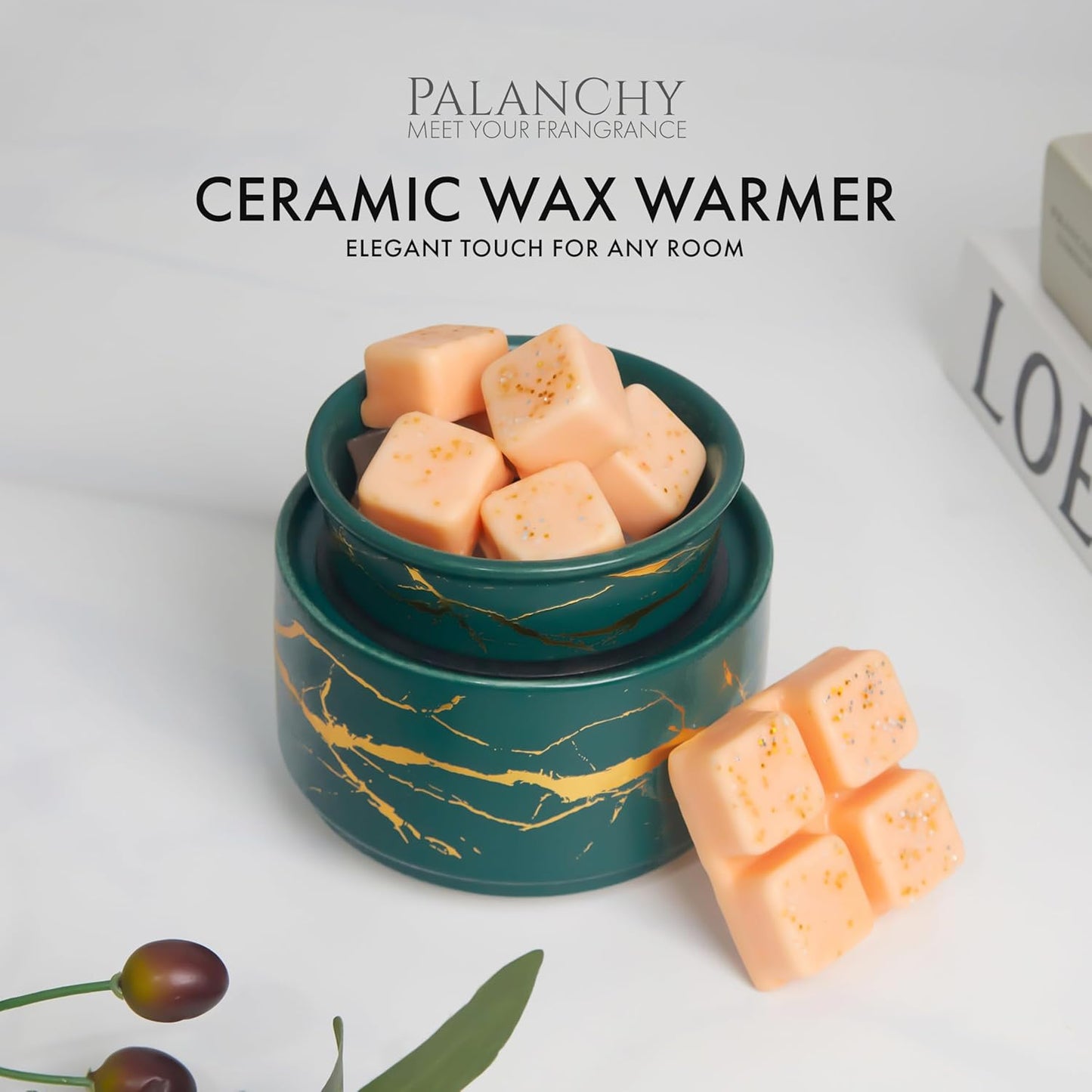 PALANCHY Wax Melt Warmer Ceramic 2-in-1 Oil Burner Electric Candle Wax Warmer Burner Melter Fragrance Warmer for Scented Waxs Home Office Bedroom Aromatherapy Gift& Décor (Green Gold)