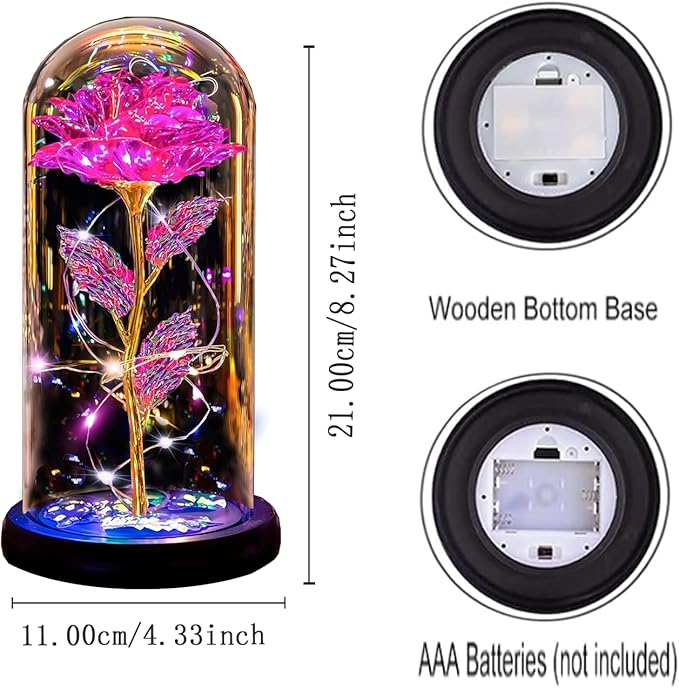 Christmas Rose Gifts for Women Mom, Womens Gifts for Christmas, Glass Flower Gifts for Sister, Rose Enchanted Crystal Flower Gift Light Up in Glass Dome,Birthday Gift for Women Wife