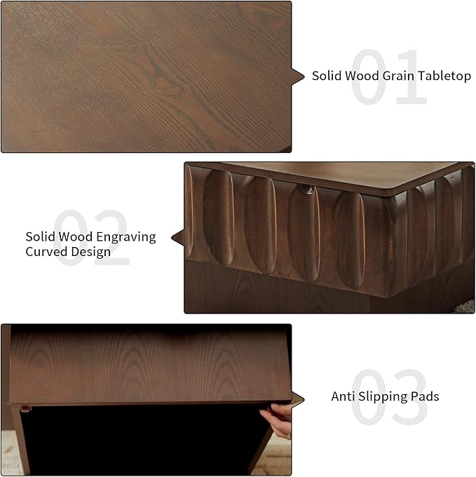 LKTART 31" Lift Top Coffee Table for Living Room, Fluted Coffee Table with Hidden Storage Compartment, Mid Century Modern Solid Wood Veneer Square Center Table for Office Apartment Small Space, Walnut