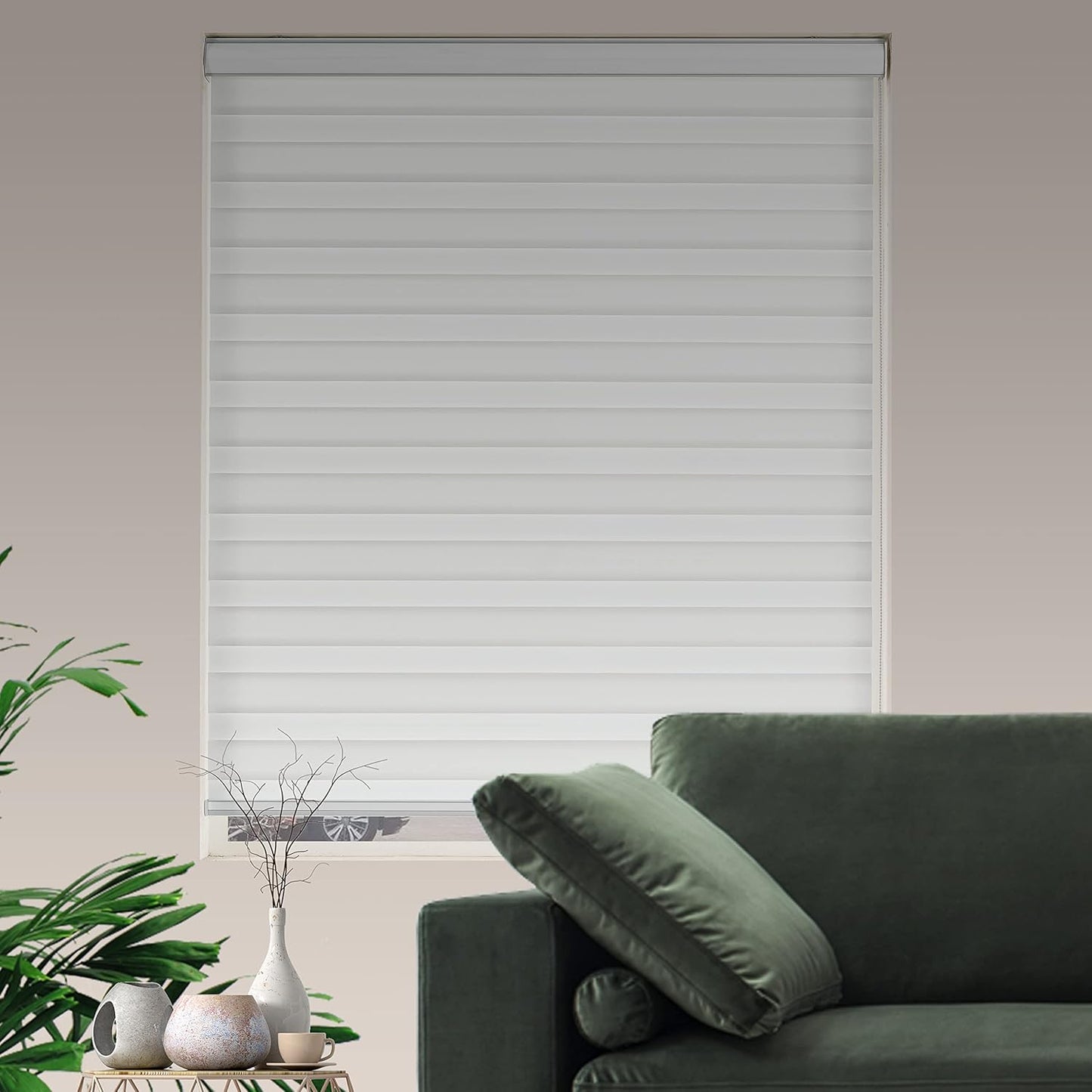 Zebra Roller Shades, Dual Layer Roll Up Blind for Living Room, Semi Sheer Shades Window Privacy Light Control for Day and Night, (Maximum Height 72inch, White Color, Width 32 inch)