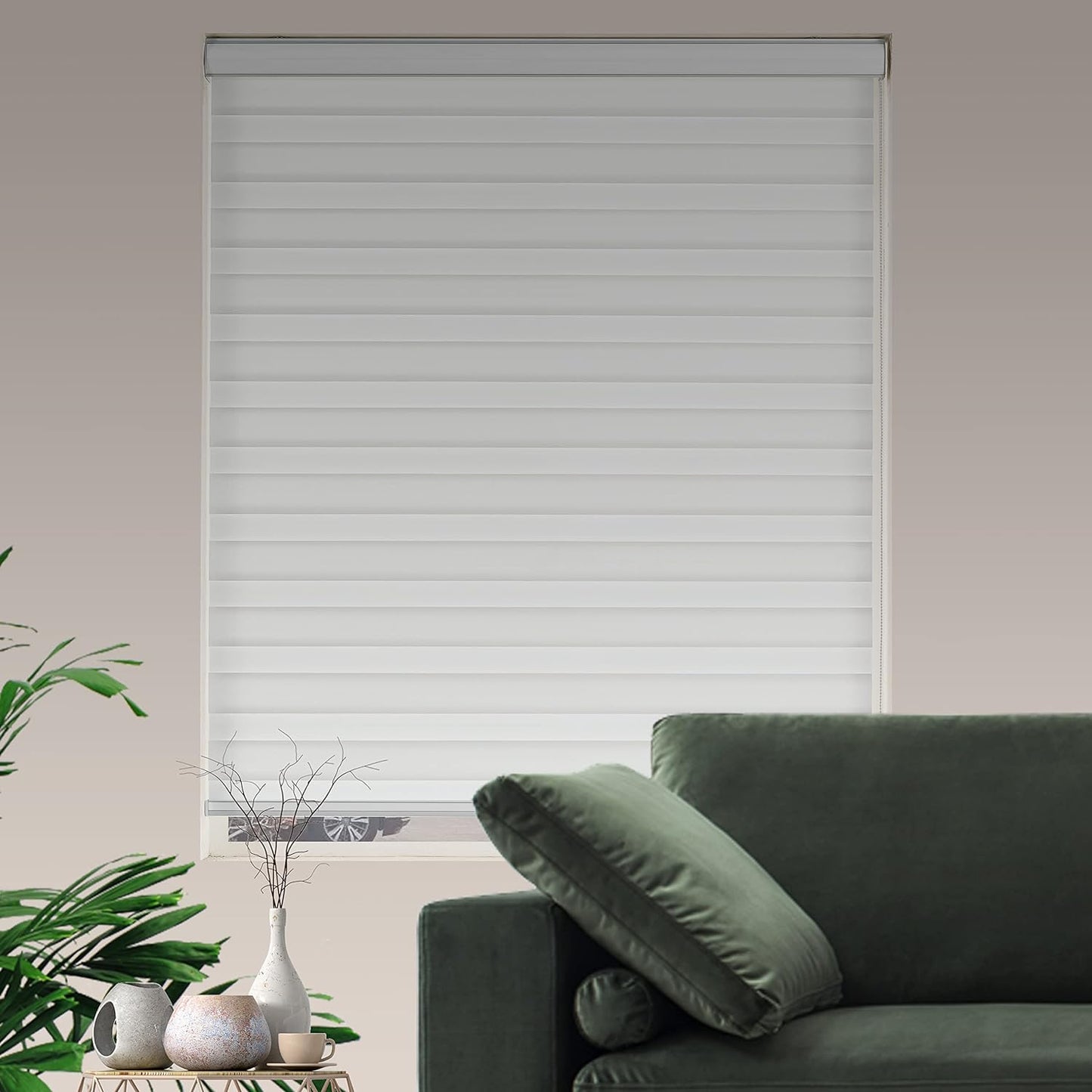 Zebra Roller Shades, Dual Layer Roll Up Blind for Living Room, Semi Sheer Shades Window Privacy Light Control for Day and Night, (Maximum Height 72inch, White Color, Width 24 inch)