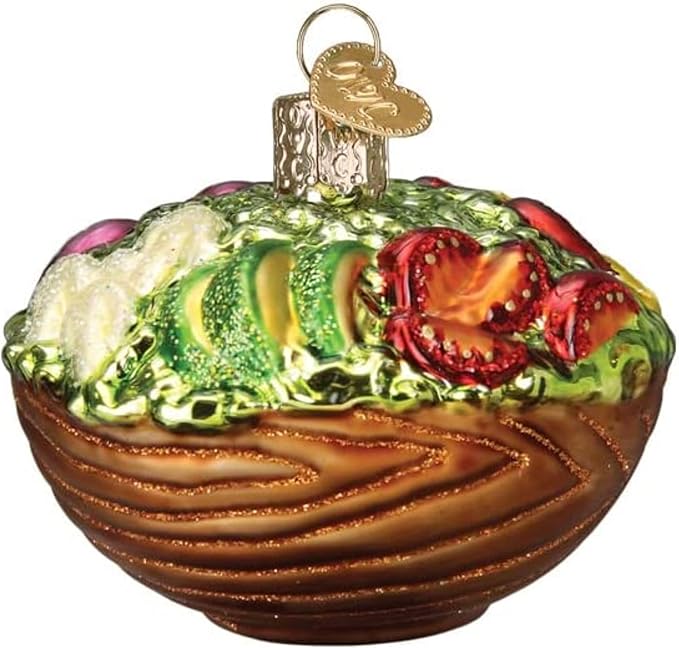 Old World Christmas Bowl of Salad Glass Blown Ornament for Christmas Tree, Handcrafted Holiday Decoration, Food Collection