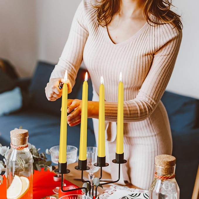 4 Pack Yellow Taper Candles - Taper Candles 10 Inch Dripless, Smokeless & Unscented - 8 Hours Long Burning - Ideal for Weddings, Dinner Parties, and Home Decor