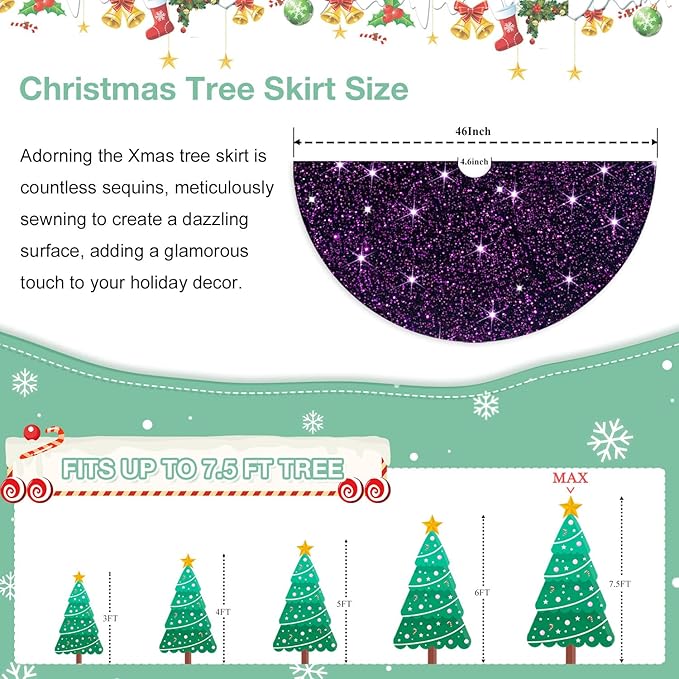 Purple Sequin Tree Skirt 48 Inches Sparkly Christmas Tree Skirts Velvet Halloween Tree Skirt Large Santa Tree Skirts Xmas Tree Base Cover Royal Purple Tree Cover for Christmas Party Decor