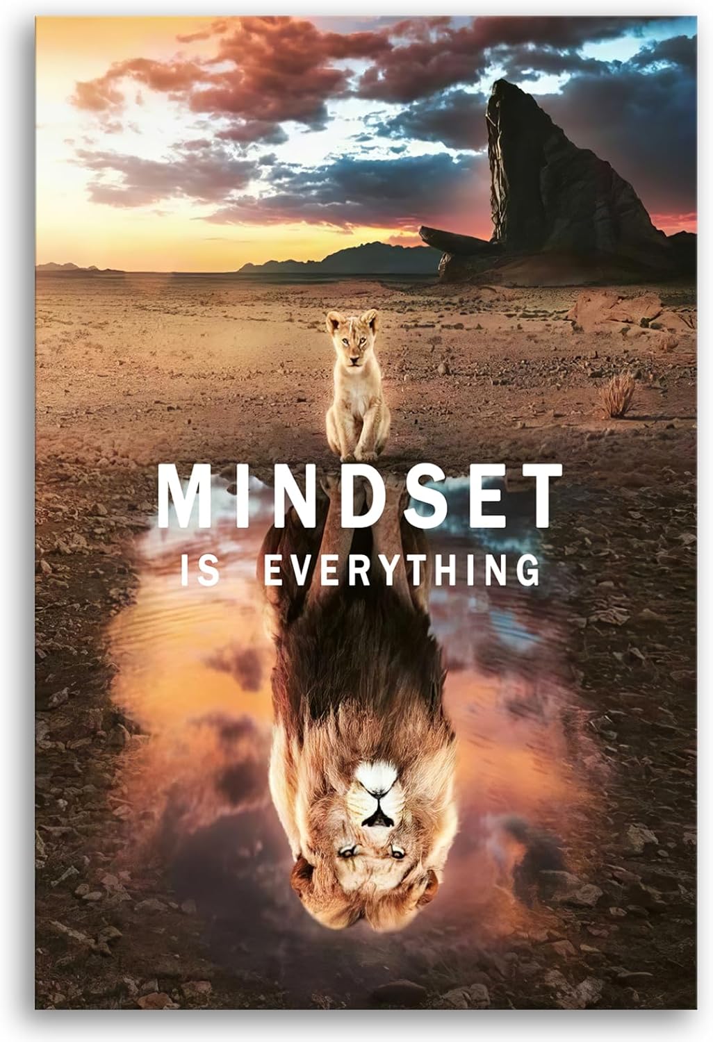 Inspirational Canvas Wall Art Motivational Positive Quotes Lion Poster Mindset is Everything Inspirational Painting Picture Print Artwork for Living Room Home Decor Office Framed[12" W X 18" H]