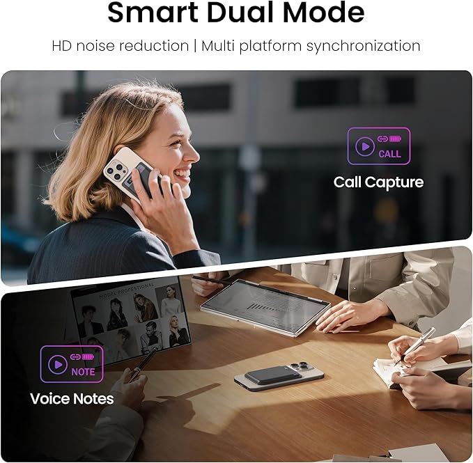 AI Voice Recorder, Note Voice Recorder Transcribe & Summarize, AI Noise Cancellation Technology, Supports 152 Languages, 64GB Memory APP Control Audio Recorder for Lectures, Meetings, Calls, Dark Gray